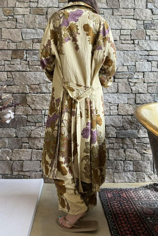 Lotus Oriental Longline Belted Duster Shirt Cedar